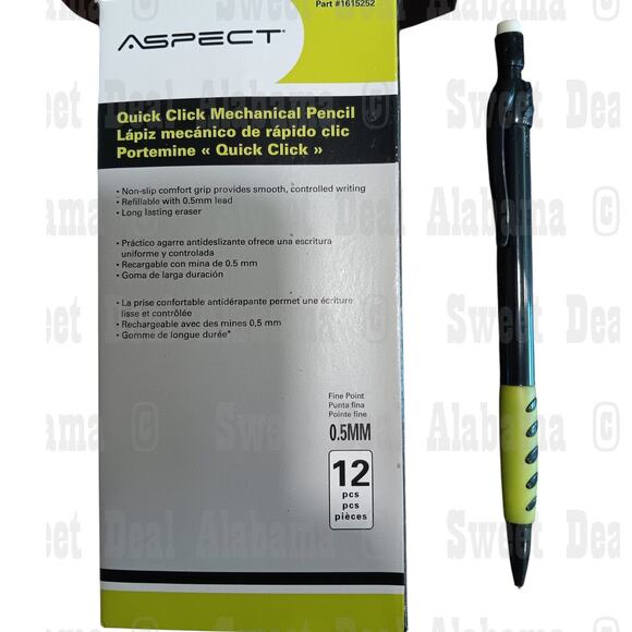 12-Pack Aspect Quick Click Mechanical Pencils - 0.5mm, Side Advance, Green Grip - Picture 2 of 3